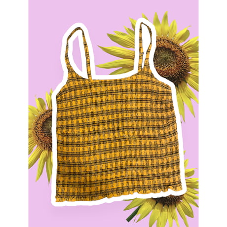 [USED] yellow チェックギャザー キャミソール