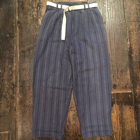 [USED] 太め ストライプリネンタックパンツ
