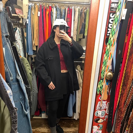 [USED]ボア襟 BLACK WOOL コート　JKT