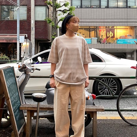 [USED] BEIGE colour ボーダーTee