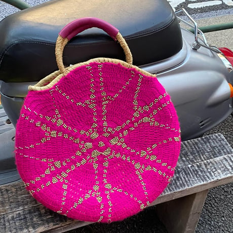 [USED] ビーズ付き サークル編み カゴバッグ 🧺💖
