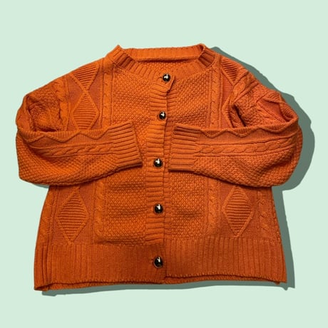 [USED] オレンジ🧡cotton ケーブル ニットカーディガン