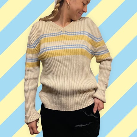 [USED] Ｖネックリブニット  💛💙