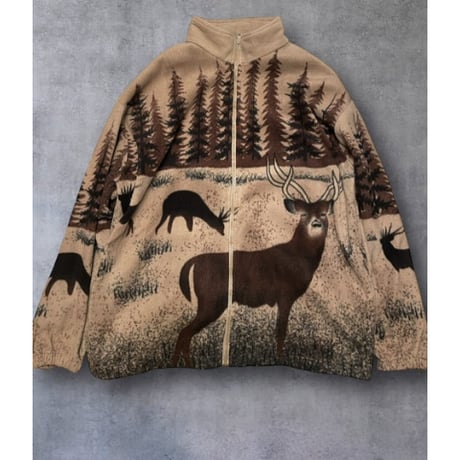 [USED] シカ総柄 🦌 フリースZIPジャケット