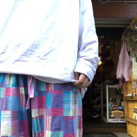 [USED] マドラスチェック パッチワーク パンツ