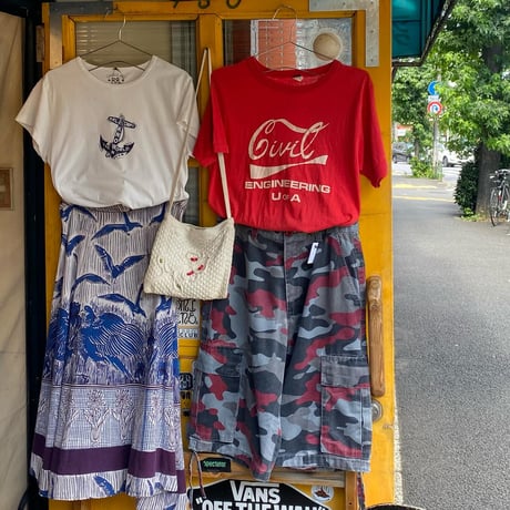[USED]鳥柄BLUE巻きスカート