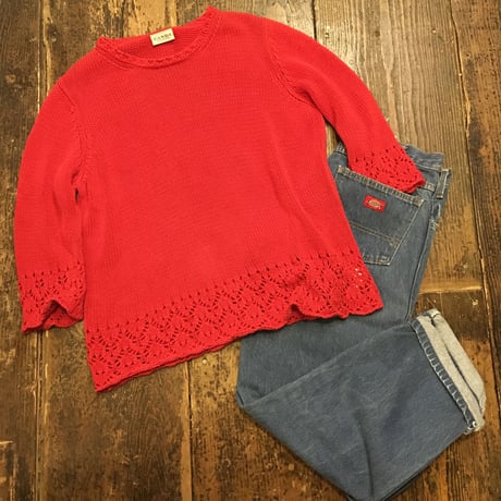 [USED] ひらひら 赤い COTTON ニット