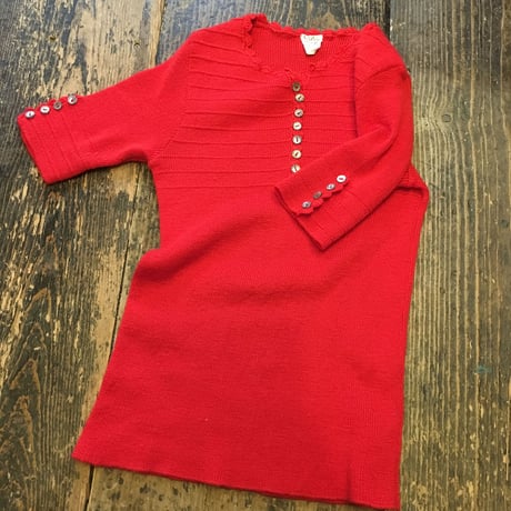 [USED] かわい♡ Euro Vintage シェルボタン S/Sニット