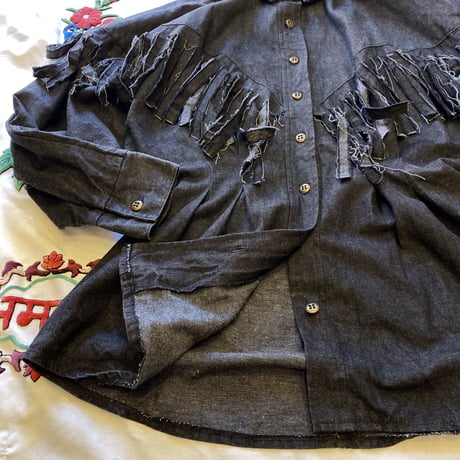 [USED] フリンジ BLK  DENIM SHIRTS