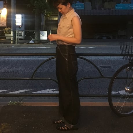 [USED] ステッチ入りブラックデニムペインターパンツ