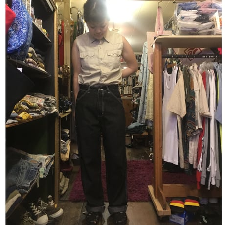 [USED] ステッチ入りブラックデニムペインターパンツ