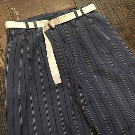 [USED] 太め ストライプリネンタックパンツ
