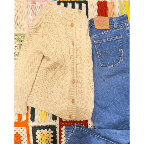 [USED] made in ITALY ハンドメイド ケーブル編みニットカーディガン