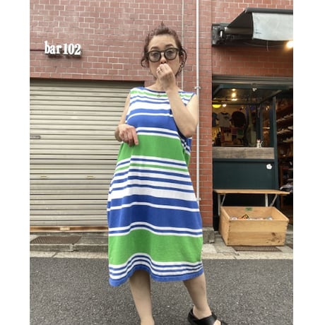 [USED] RalphLaurenマルチボーダーワンピース💚💙