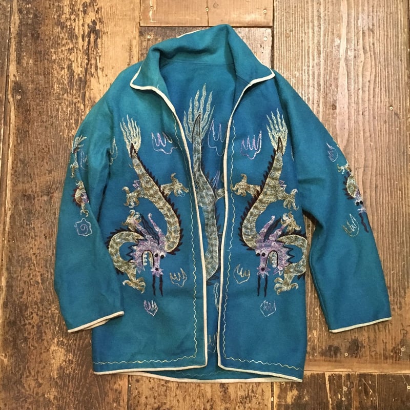 ヴィンテージ スーベニア　RAF イギリス空軍　ドラゴン刺繍 富士山刺繍 レア！ 1940's ホワイト 龍 ドラゴン 刺繍 シルク スーベニア