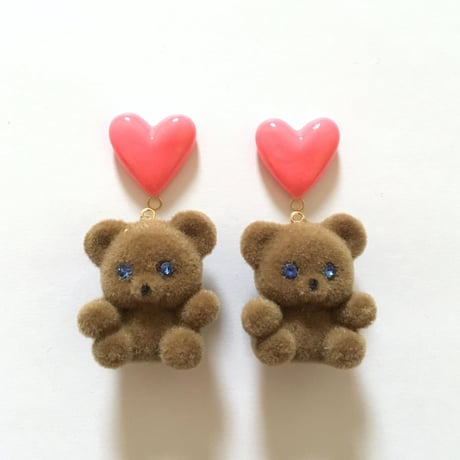 [BENICOTOY] PINK HEART BEAR イヤリング