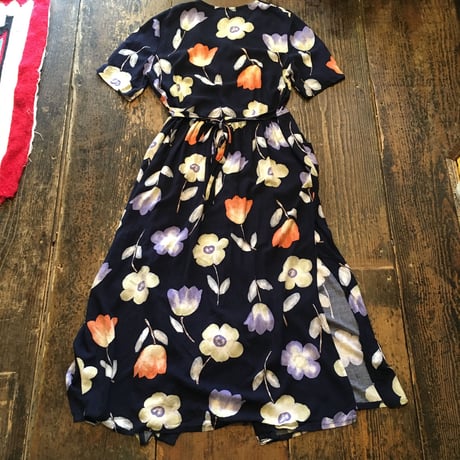 [USED]前開き レーヨン花柄ワンピース
