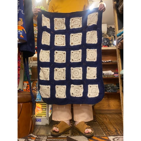 [USED]   鍵編みニット navy × white / 83cm × 63cm