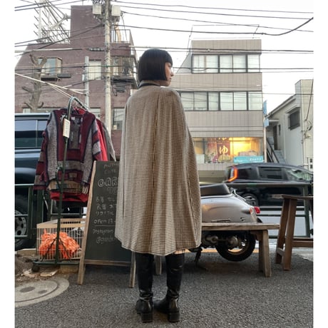 [USED] 千鳥格子ケープコート