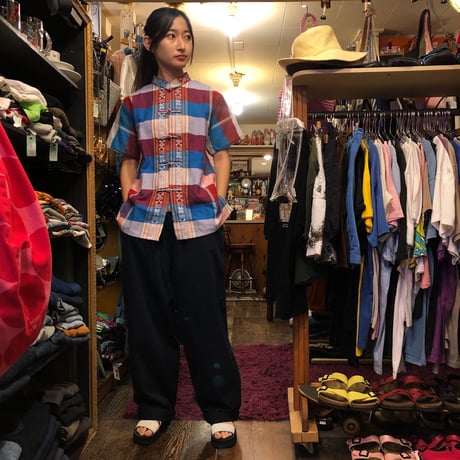 [USED] チェック柄シルクチャイナシャツ♡