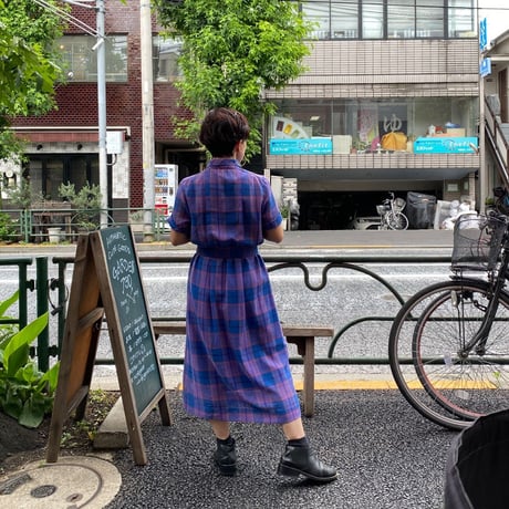 [USED]  フロントボタンのチェックワンピース