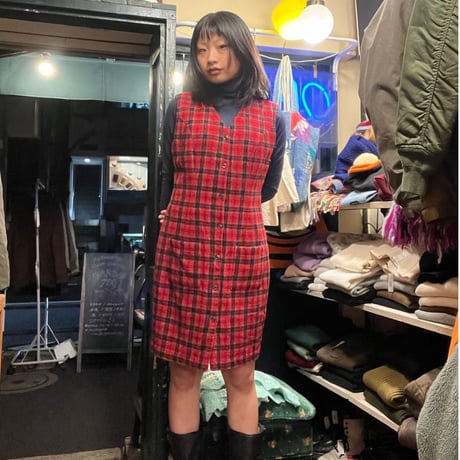 [USED] チェック柄 WOOLジャンパースカート
