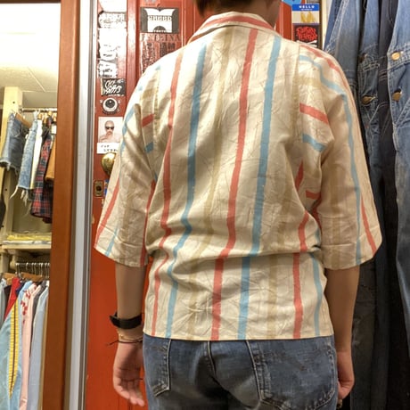 [USED]  袖丈長めのストライプ開襟シャツ