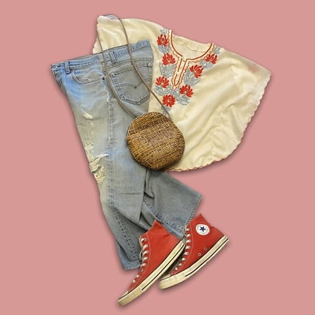[USED] vintage♡刺繍 コットンガーゼ チュニック