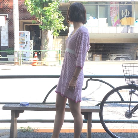 [USED] ピンクボーダー♡リブニットワンピース