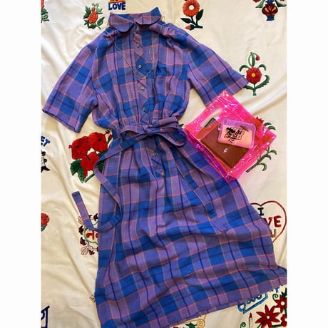 [USED]  フロントボタンのチェックワンピース