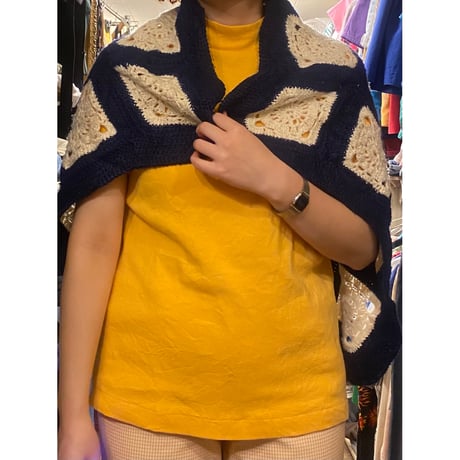 [USED]   鍵編みニット navy × white / 83cm × 63cm