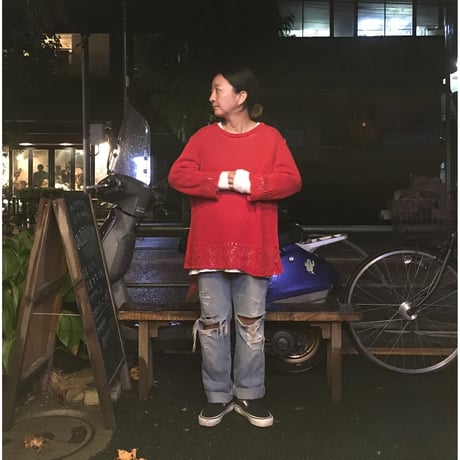 [USED] ひらひら 赤い COTTON ニット