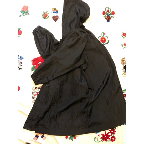 [USED] BLACK NYLON HOODIE COAT