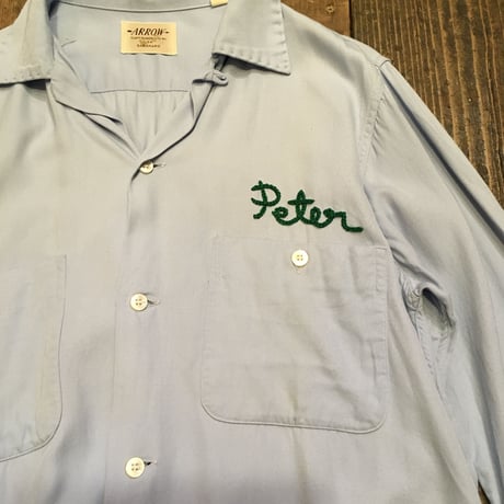 [USED]さわやかブルーのロゴ刺繍レーヨンシャツ