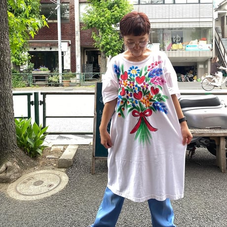 [USED] 花束イラスト💐Tシャツワンピース