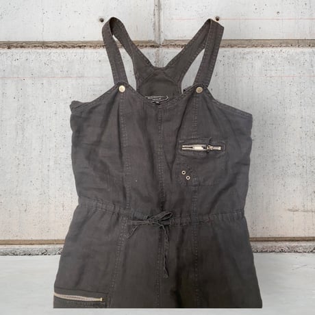 [USED] BLACK linen overall⭐︎