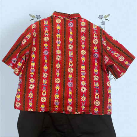 [USED]vintage ハーフボタンショート丈柄シャツ