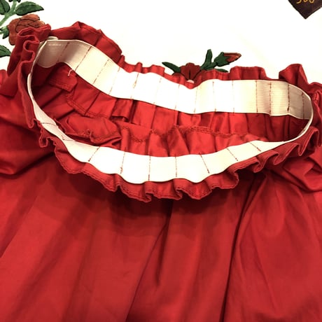 [USED] RED ひざ丈 ギャザースカート♡