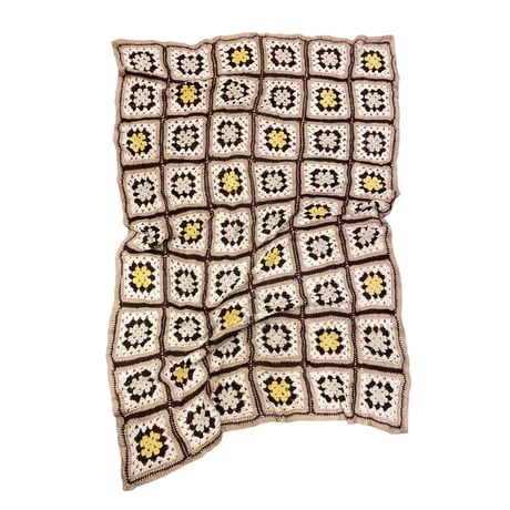 [USED] 鍵編みニット ブランケット 100cm × 150cm  BROWN/WHITE