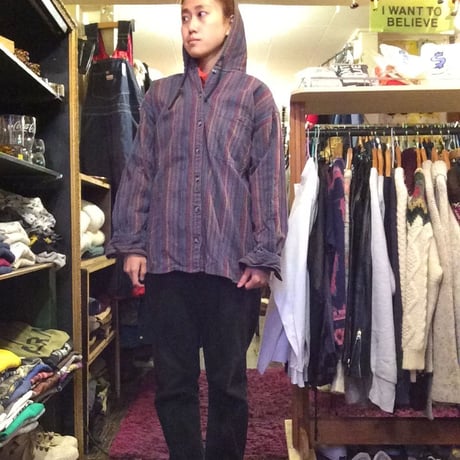 [USED] フード付カラフルストライプシャツ