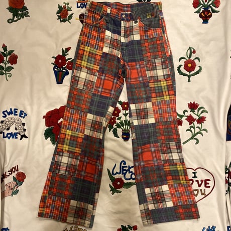 [USED] パッチワーク風チェック柄フレアPANTS！