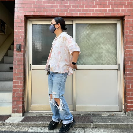 [USED] 淡いお花の LINEN シャツ