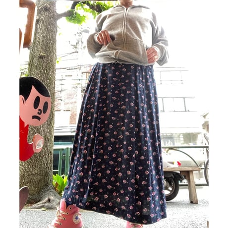 [USED]レーヨン小花柄ロングスカート