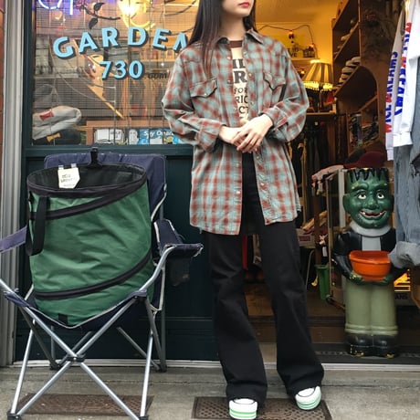 [USED] チョコミントカラー♡ チェックウエスタンシャツ