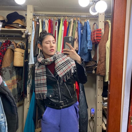 [USED]"Burberry" グレー♡チェックマフラー
