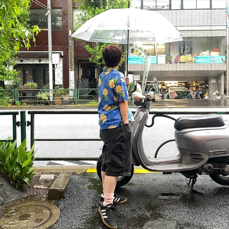 [USED] BLUE💛牡丹 オープンカラーシャツ