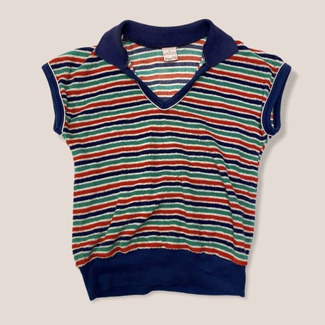 [USED] 襟付きパイルボーダーTOPS♡
