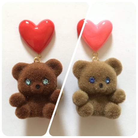 [BENICOTOY] PINK HEART BEAR イヤリング
