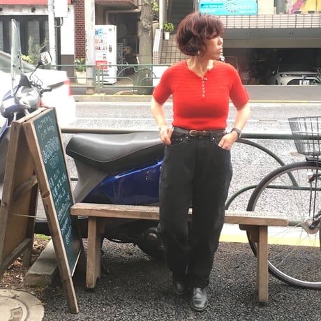[USED] かわい♡ Euro Vintage シェルボタン S/Sニット