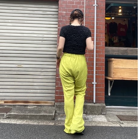[USED] ライムグリーン🍋‍🟩 フレアPOLY PANTS♡